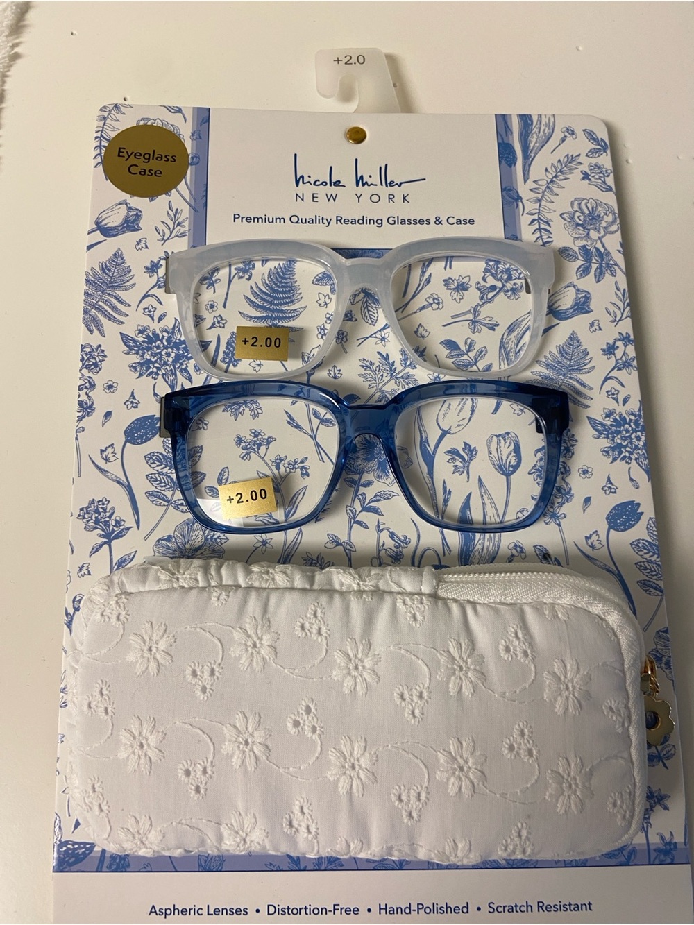 Nicole Miller 2 Pack Reading Glasses with Case Strength 2.00